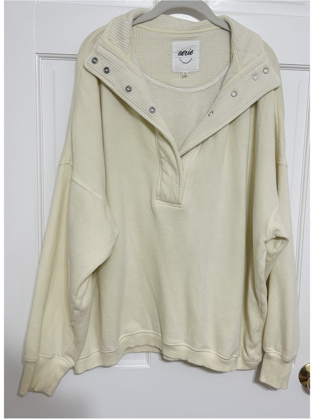 aerie butter yellow Quarter-Snap Waffle Collar Pullover